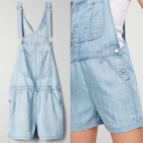 NWT Aritzia TNA Senryu Romper Shortalls Denim Overalls Size XXS Blue Chambray - Picture 4 of 11